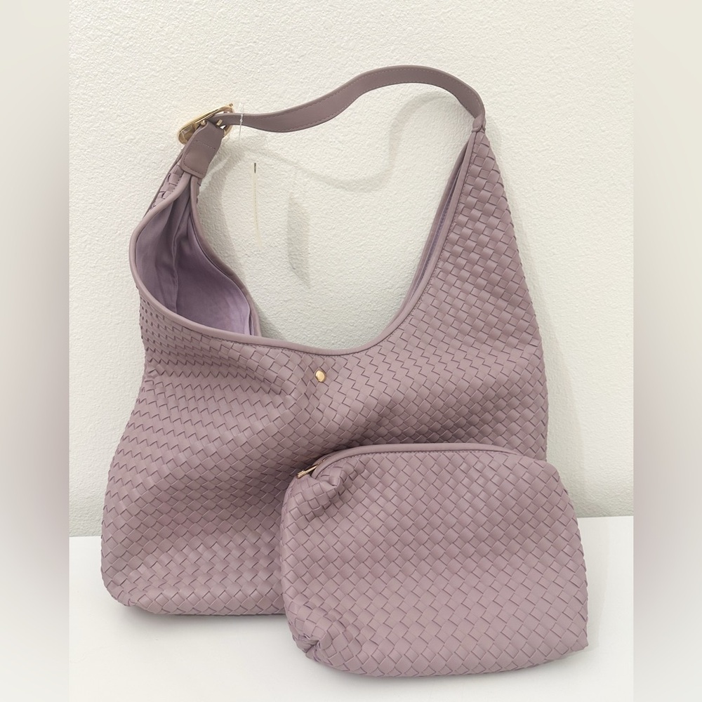 Anthropologie The Love Knot Slouchy Bag in Lavender Woven Buckle Edition